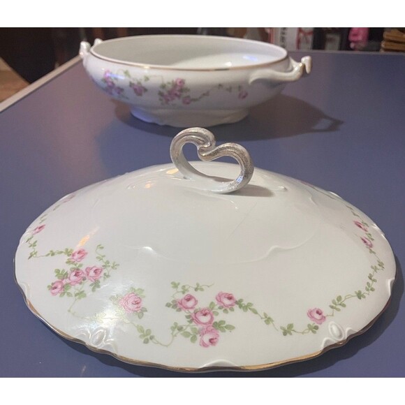 Antique Pirkenhammer Brezova "pink floral" Vegetable Tureen, "4338"- 1920 Design - Picture 6 of 16